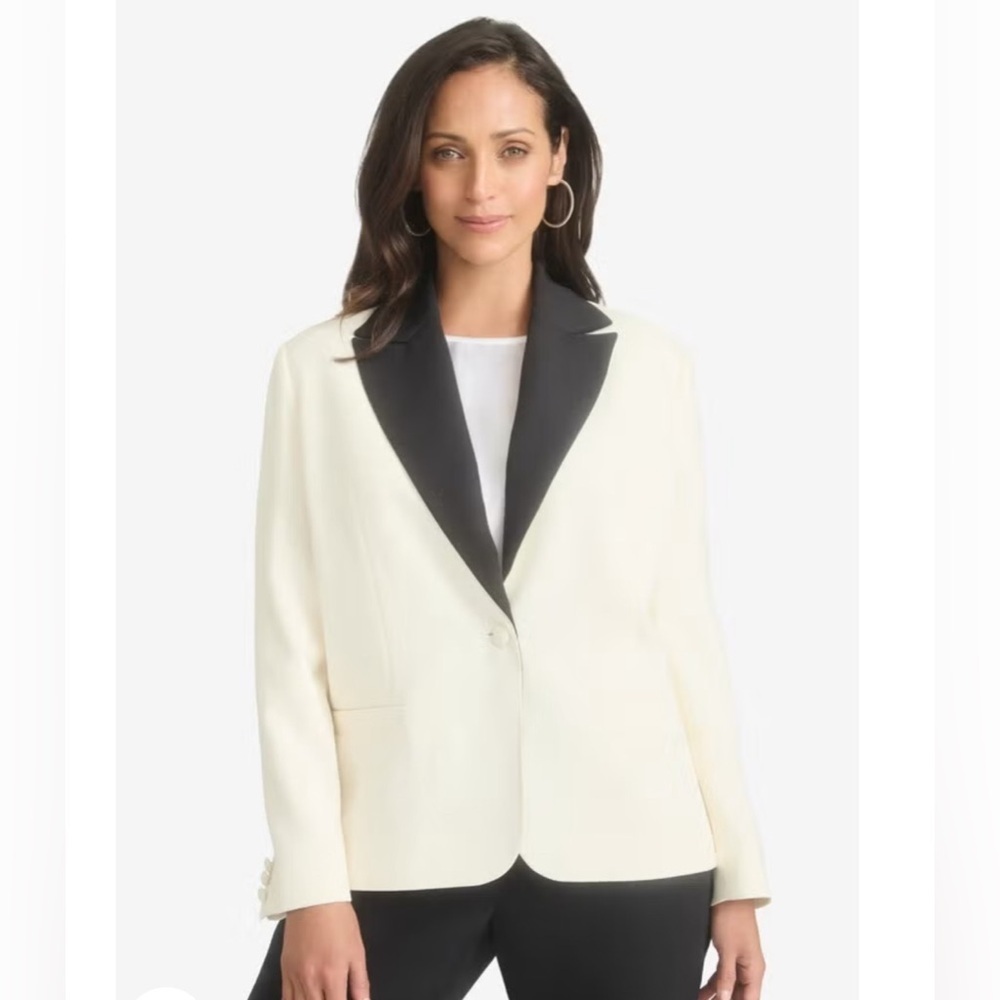 ELOQUIi Nordstrom 14 Contrast Collard Women's Black and White Blazer Jacket